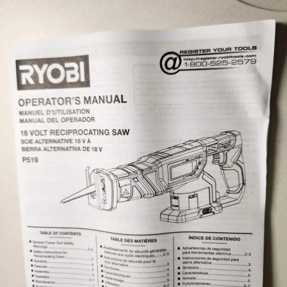 New RYOBI ONE+ 18V Cordless Reciprocating Saw P519 (Tool + blade Only) Brand NEW
